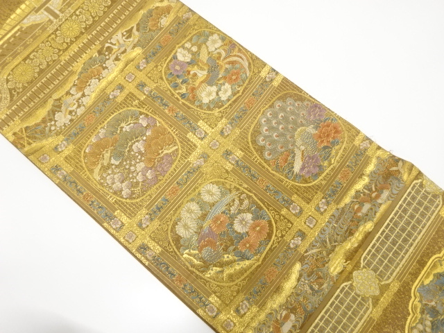 JAPANESE KIMONO / ANTIQUE FUKURO OBI / SILK / WOVEN PHOENIX & PEACOCK